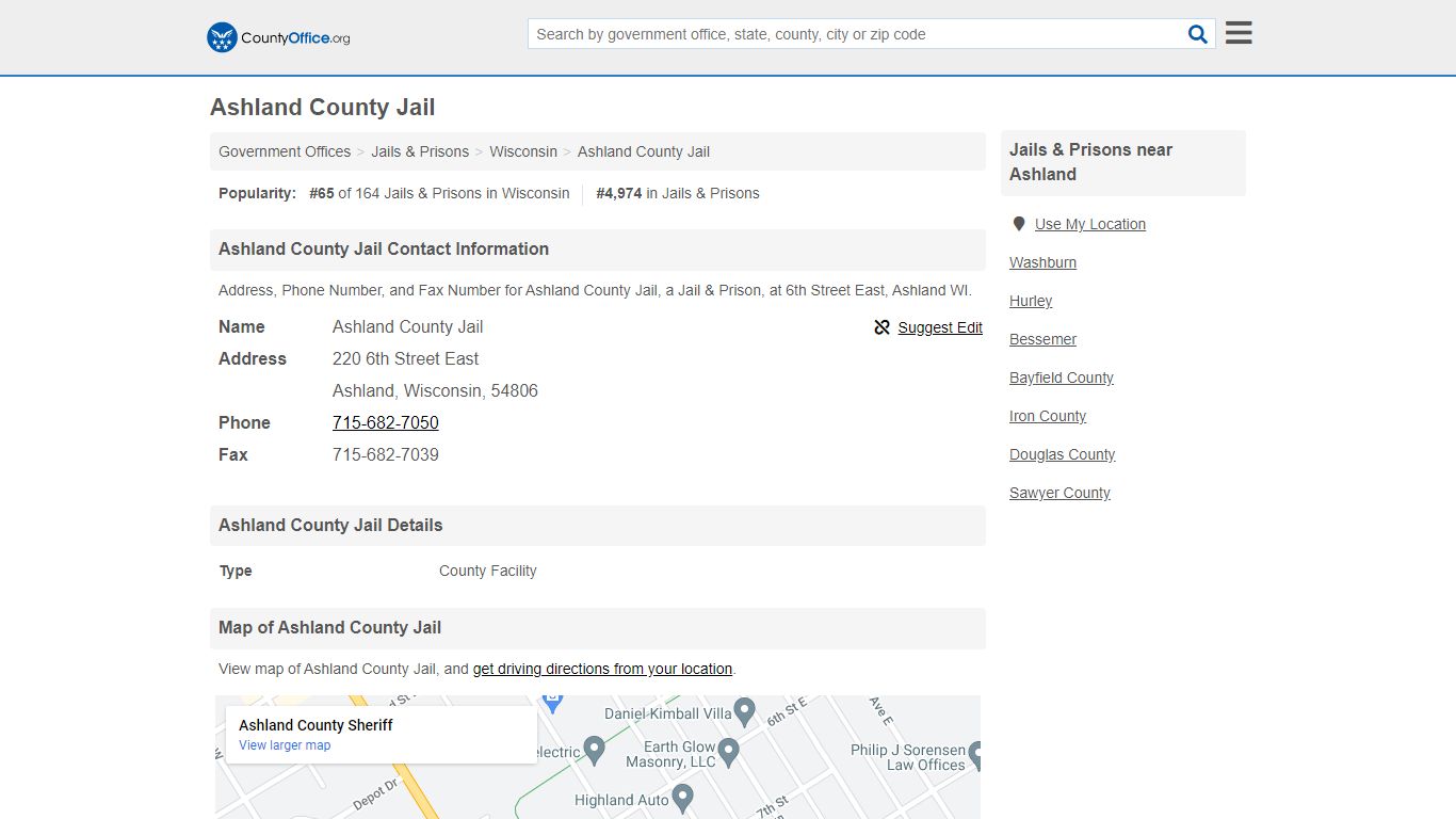 Ashland County Jail - Ashland, WI (Address, Phone, and Fax)